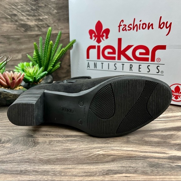 NIB Rieker Ivonne 73 Block Heel Ankle Bootie Boots Black EU 39 US 8 - Picture 8 of 12